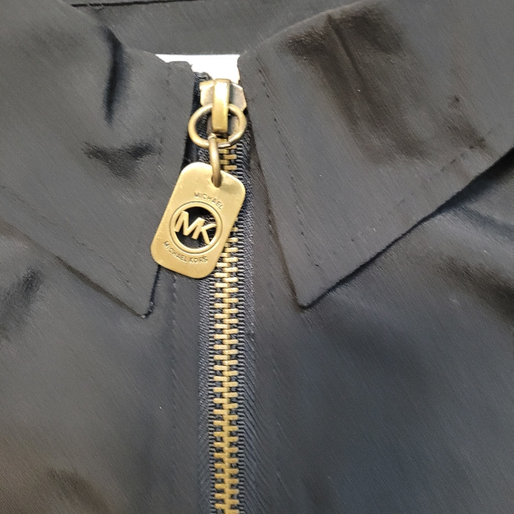 MICHAEL KORS Logo Zip Up Blouse, Black, Size S